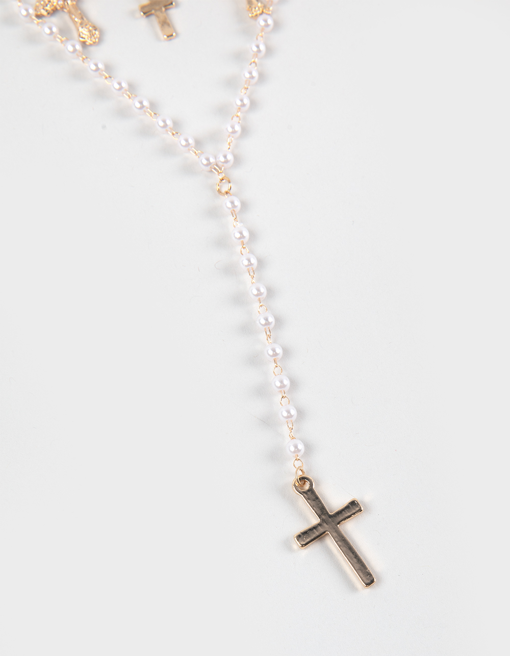 FULL TILT Cross Faux Pearl Layered Y Necklace - GOLD