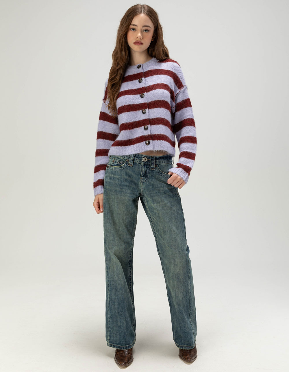 BDG Urban Outfitters Womens Stripe Cardigan - PURPLE COMBO
