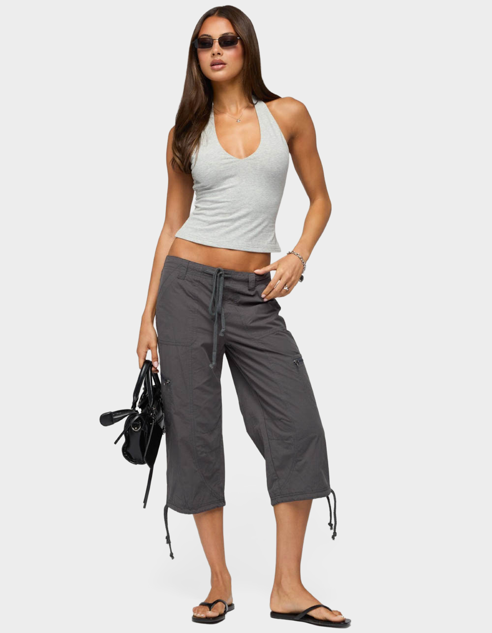 EDIKTED Bennet V-Neck Halter Top - GRAY