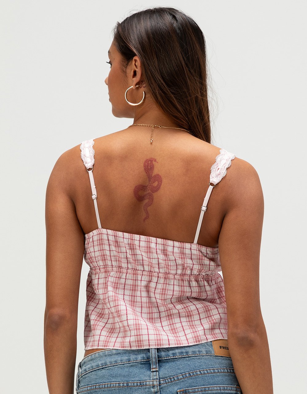 MADDEN GIRL Womens Plaid Babydoll Top - PALE PNK/BLK