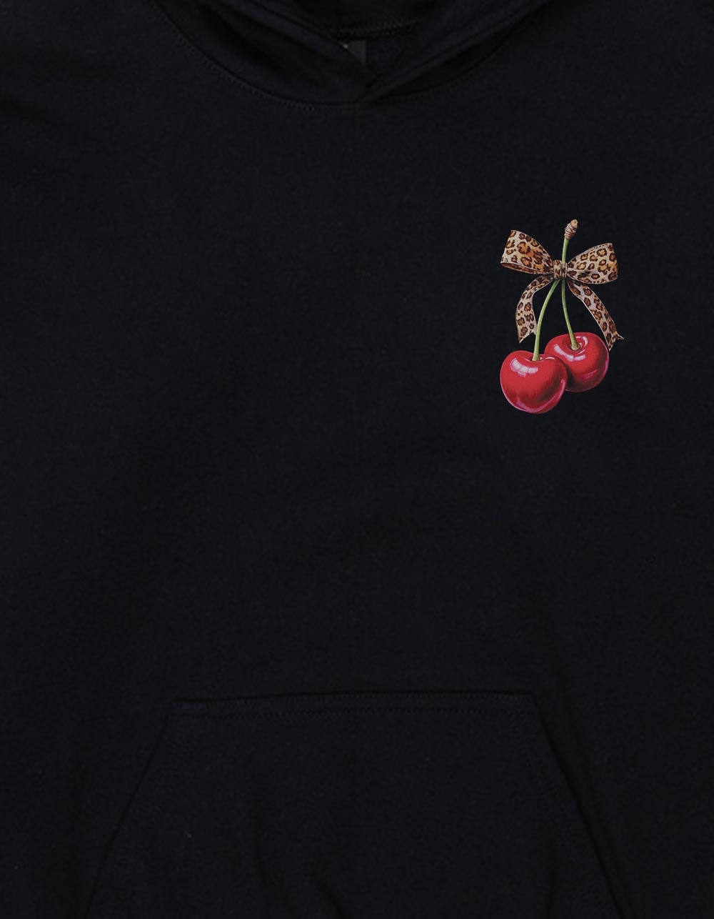 LEOPARD Cherries Bow Girls Hoodie - BLACK