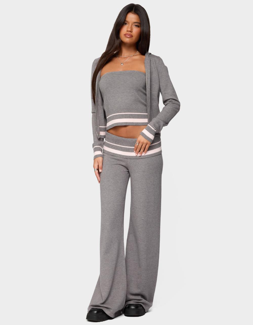 EDIKTED Kaliya Stripey Knit Zip Up Hoodie - GRAY