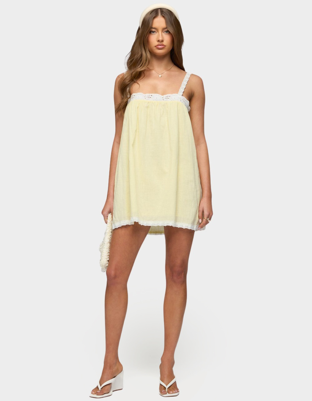 EDIKTED Hipla Contrast Lacey Cotton Dress - YELLOW