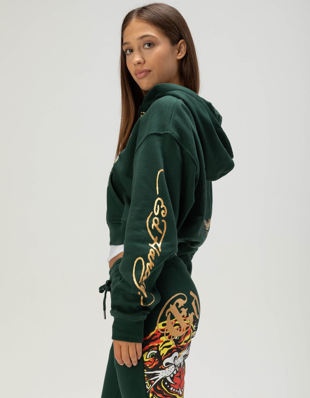 ED HARDY Snake Rose Womens Zip-Up Hoodie - EMERALD