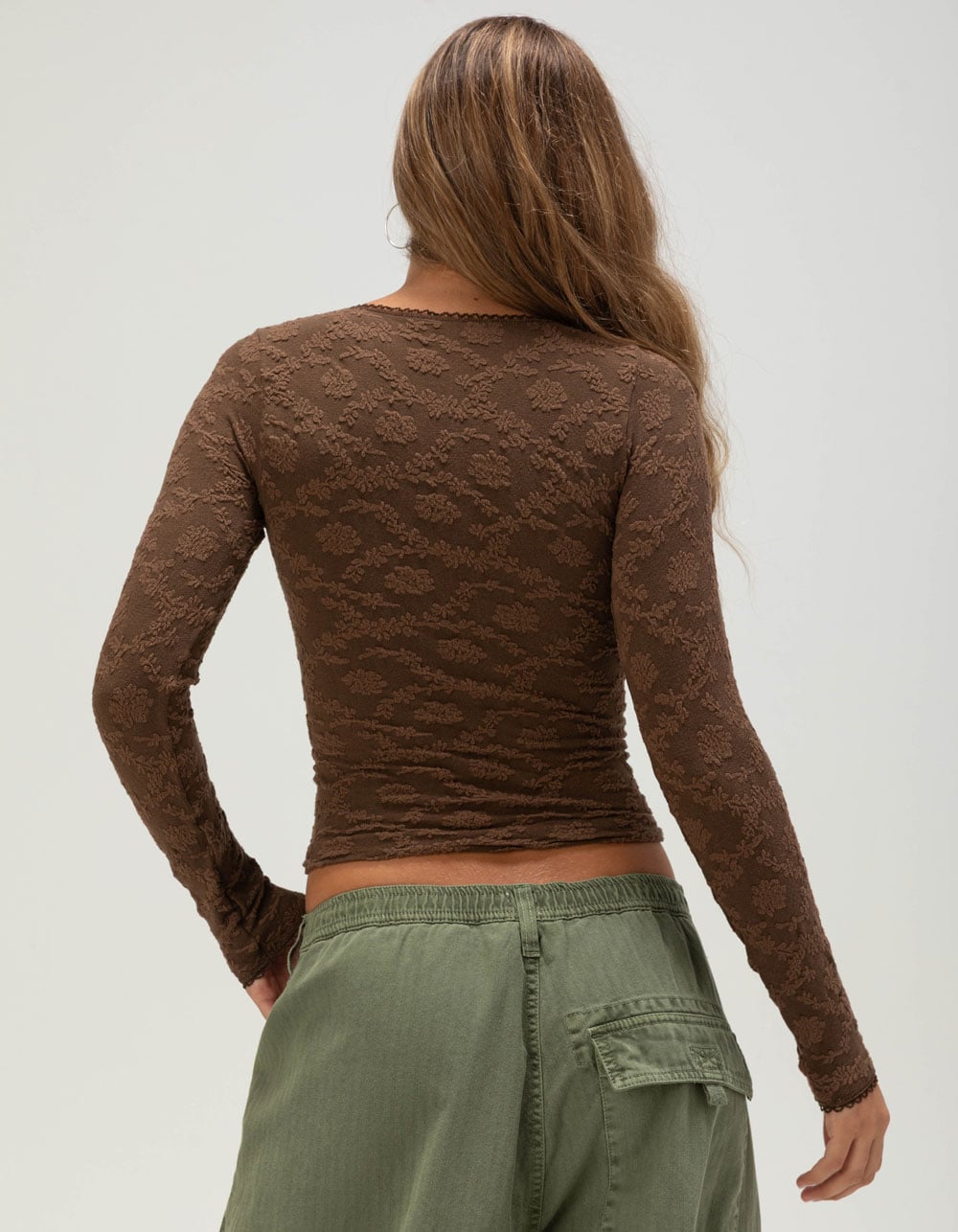 BDG Urban Outfitters Womens Long Sleeve Textured Top - BROWN