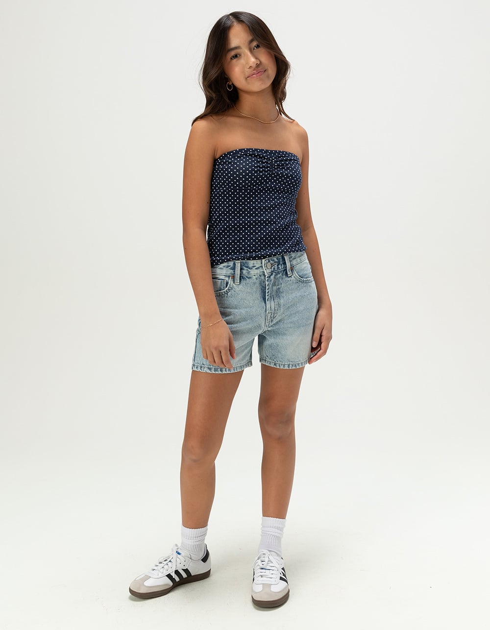 FULL TILT Essentials Girls Dot Tube Top - NAVY COMBO