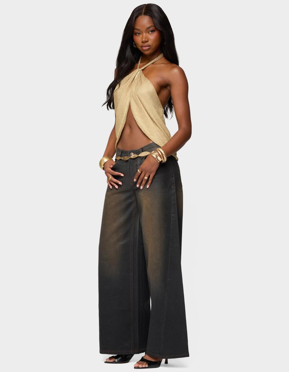 EDIKTED Stasia Sparkly Knit Split Front Top - GOLD