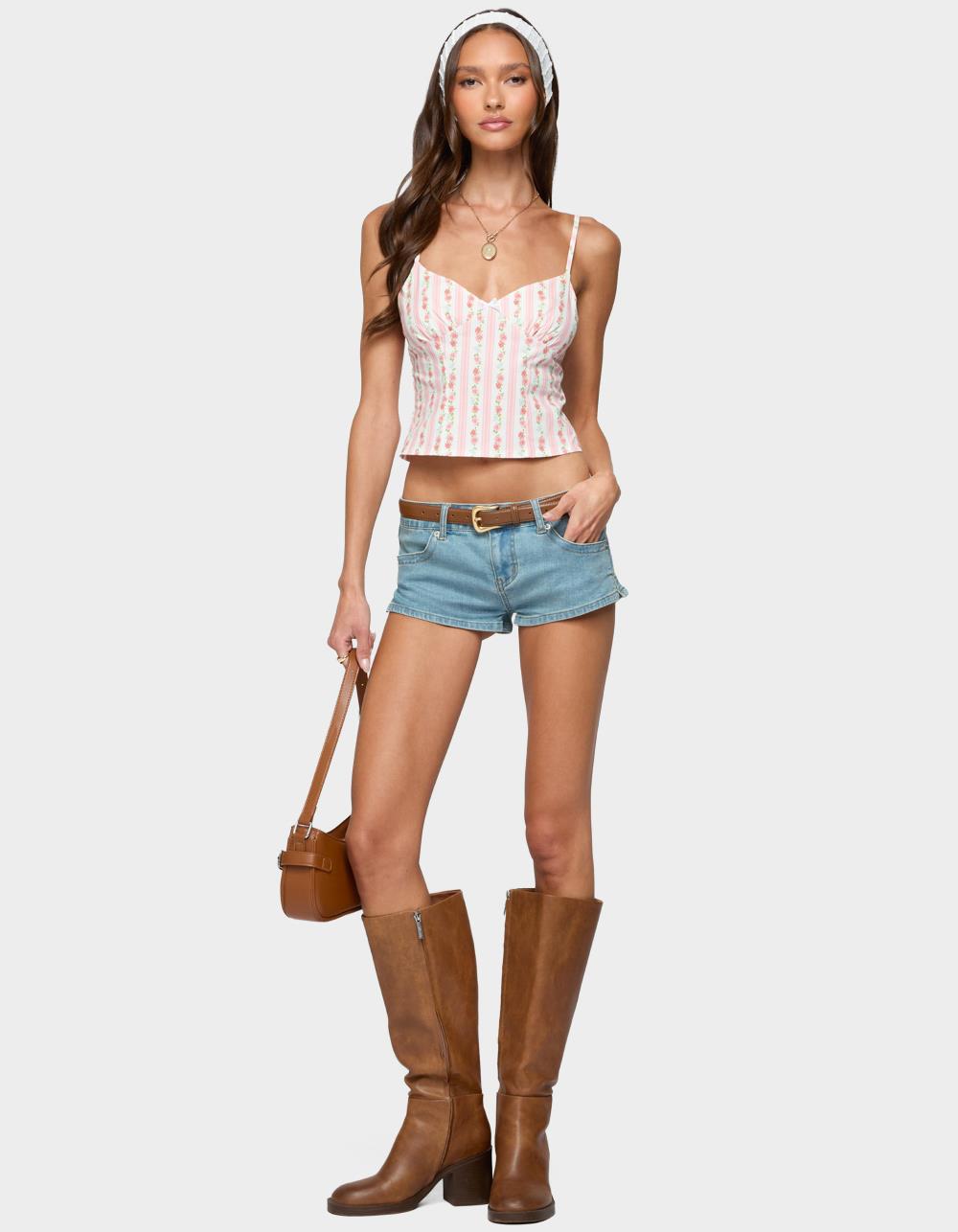 EDIKTED Raia Floral Striped Backless Top - WHITE
