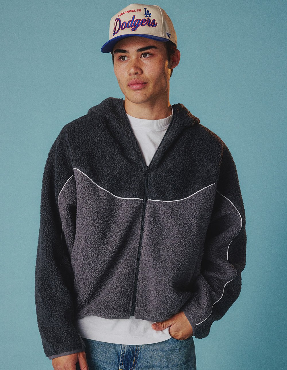 RSQ Mens Boxy Hooded Sherpa Jacket - GRAY