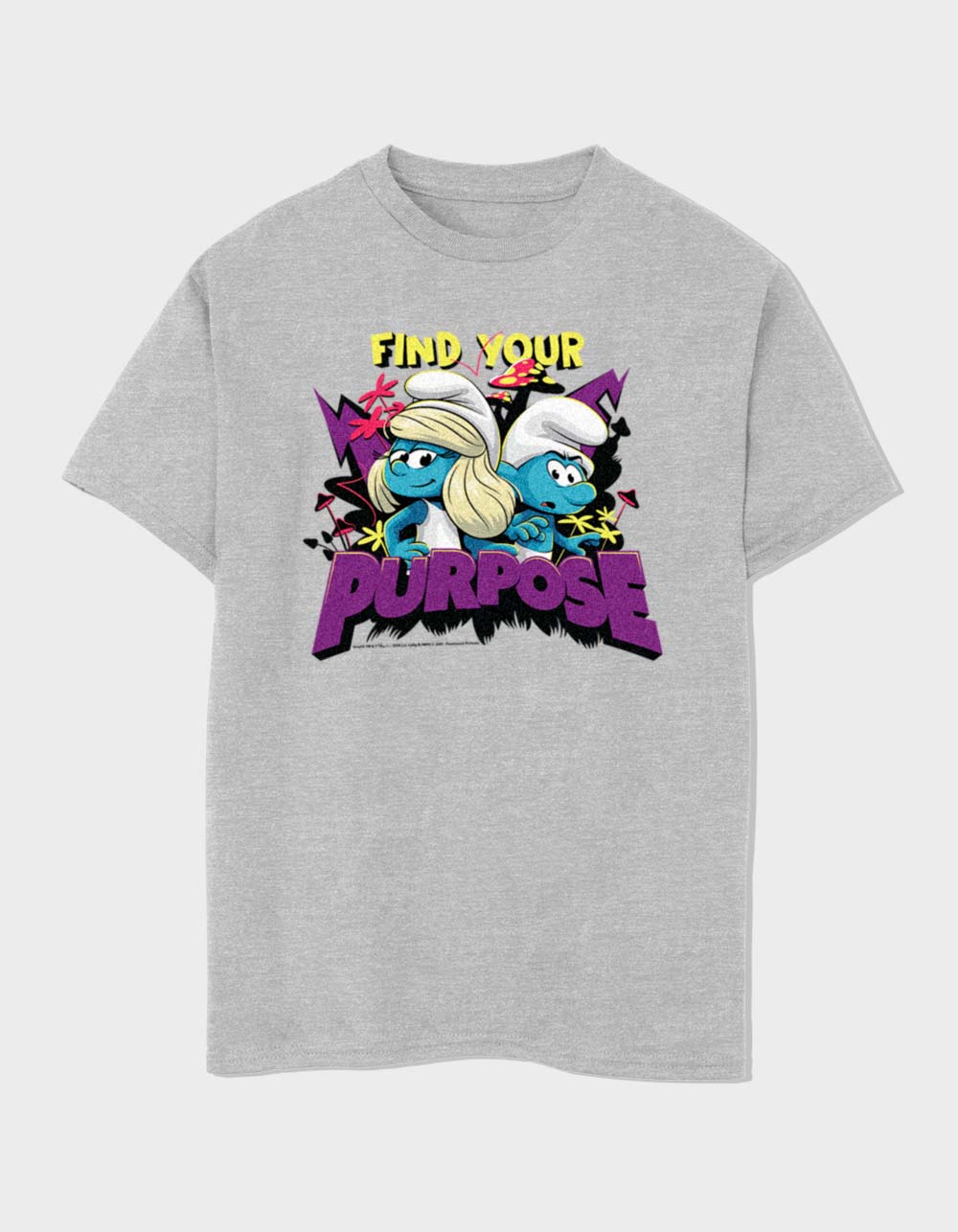 THE SMURFS Find Your Purpose Unisex Kids Tee - HEATHER GRAY