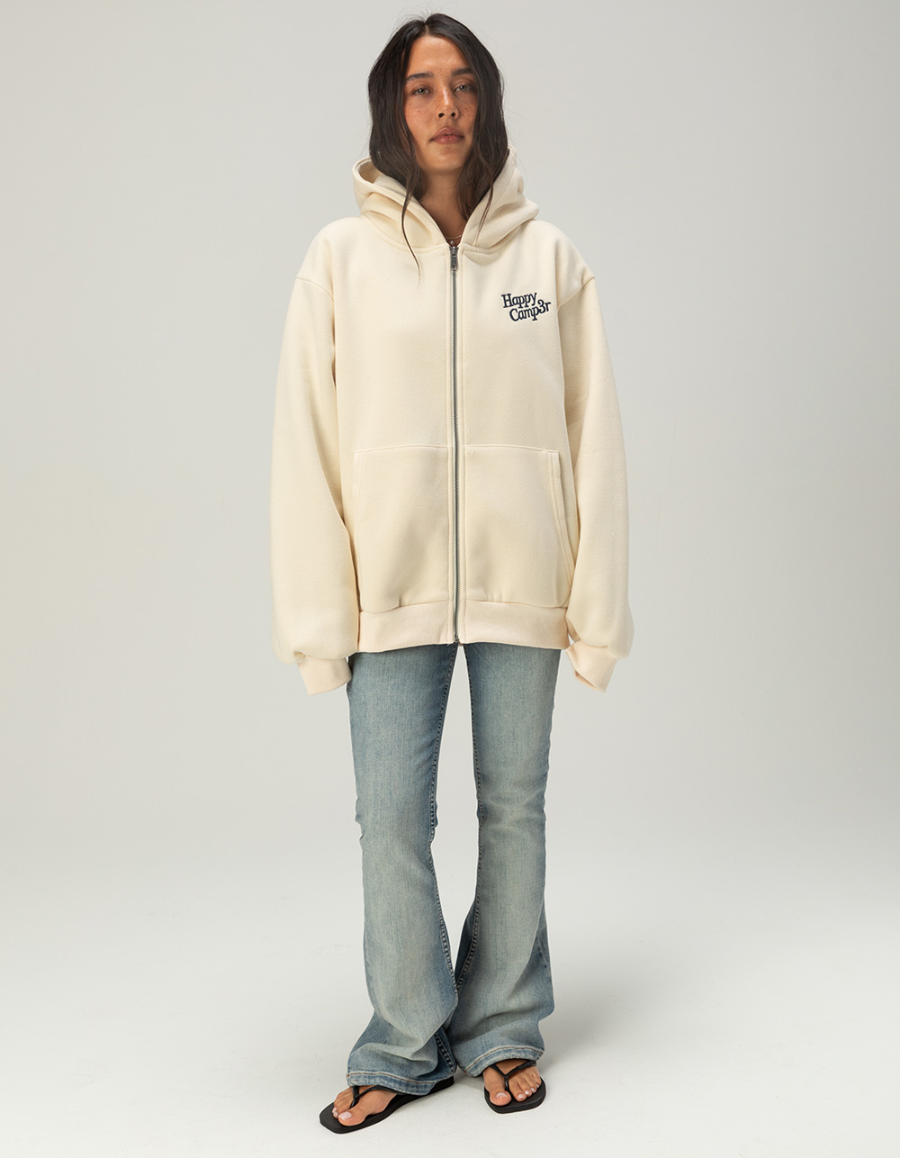 HAPPY CAMP3R The World Is Better Womens Zip-Up Hoodie - CREAM