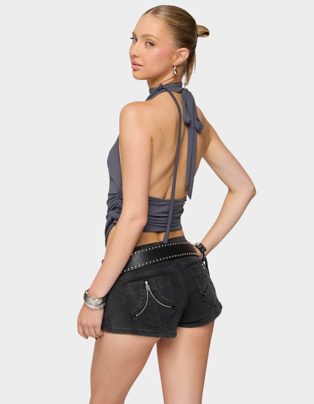 EDIKTED Two Piece Cowl Neck Scarf Halter Top - GRAY