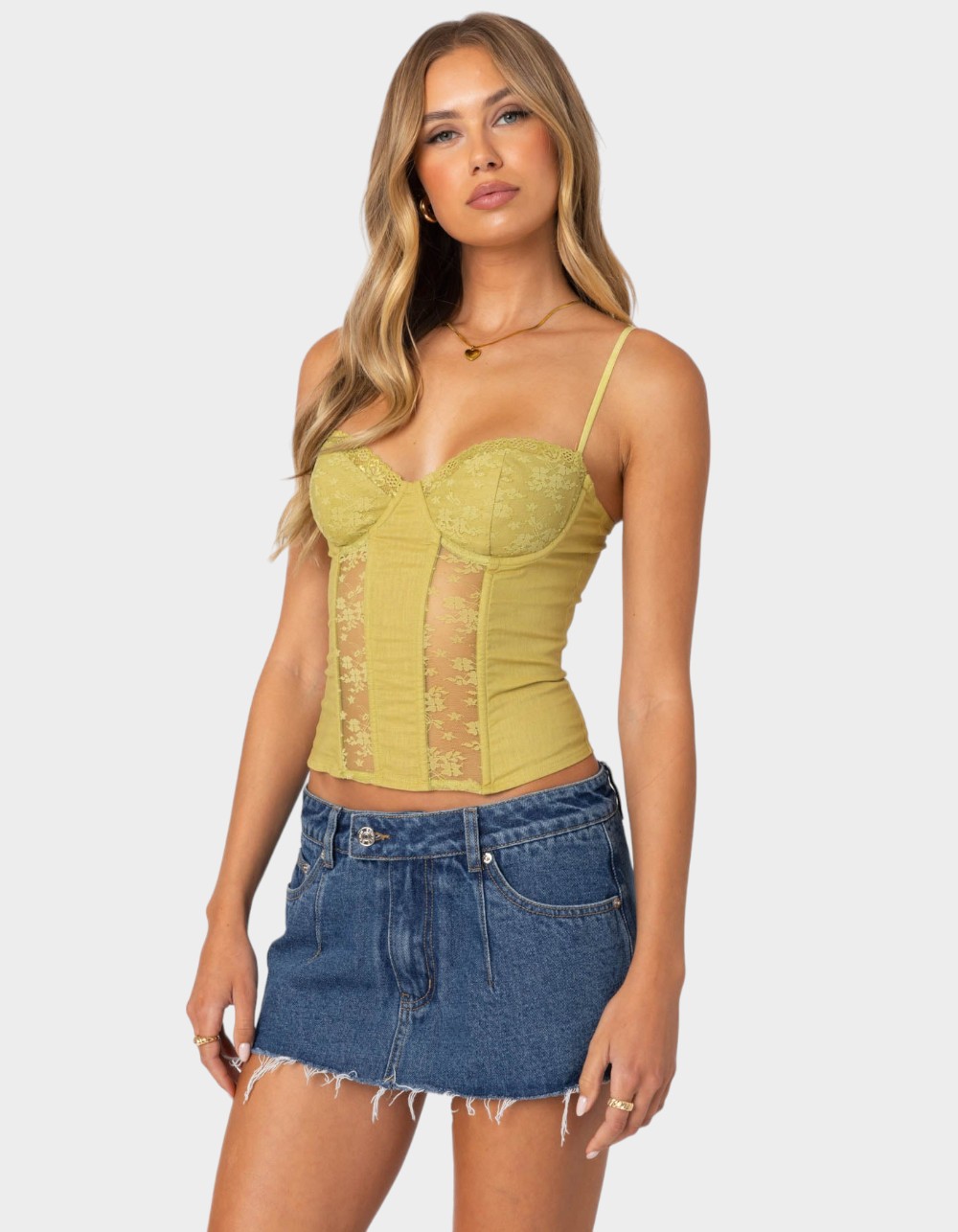 EDIKTED Avena Linen Look Lacey Corset - GREEN