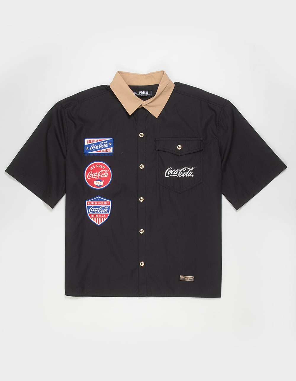 COCA-COLA Mens Rhinestone Button-Up Shirt - BLACK