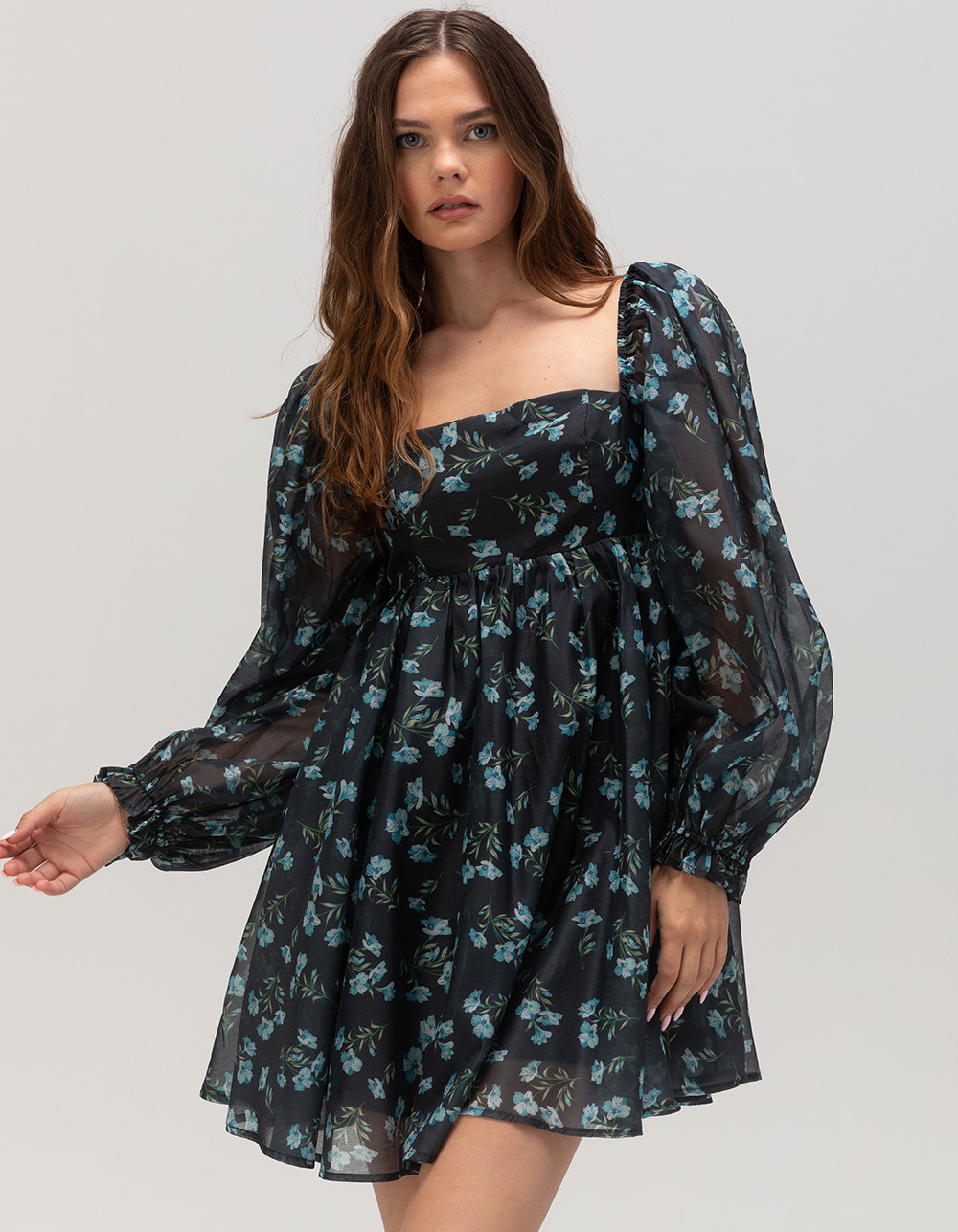LULUS Floral Womens Babydoll Dress - BLUE COMBO | Tillys