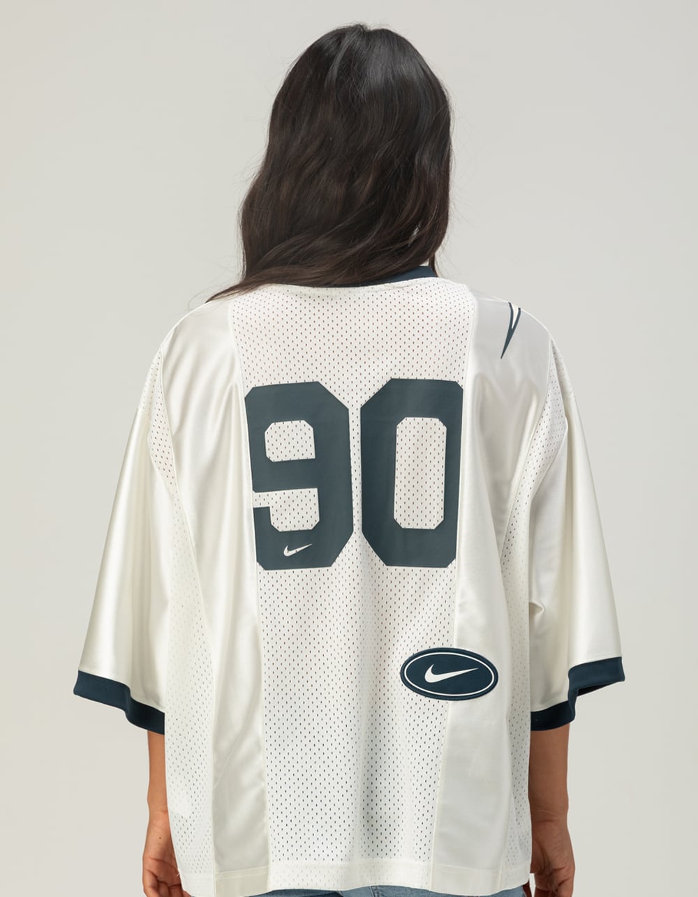 NIKE Sportswear Womens Oversized Graphic Jersey - WHT/NVY