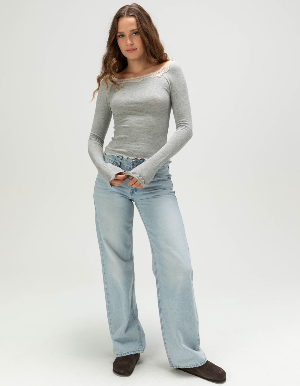 FREE PEOPLE Oh My Darling Womens Long Sleeve Top - HEATHER GRAY