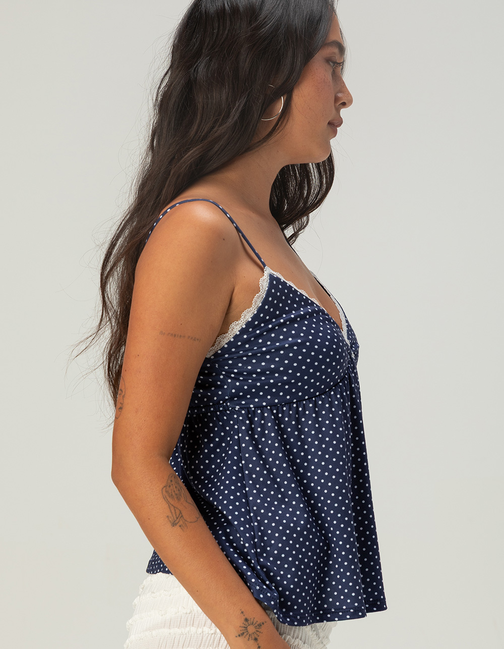 RSQ Womens Polka Dot Babydoll Top - NAVY/WHITE