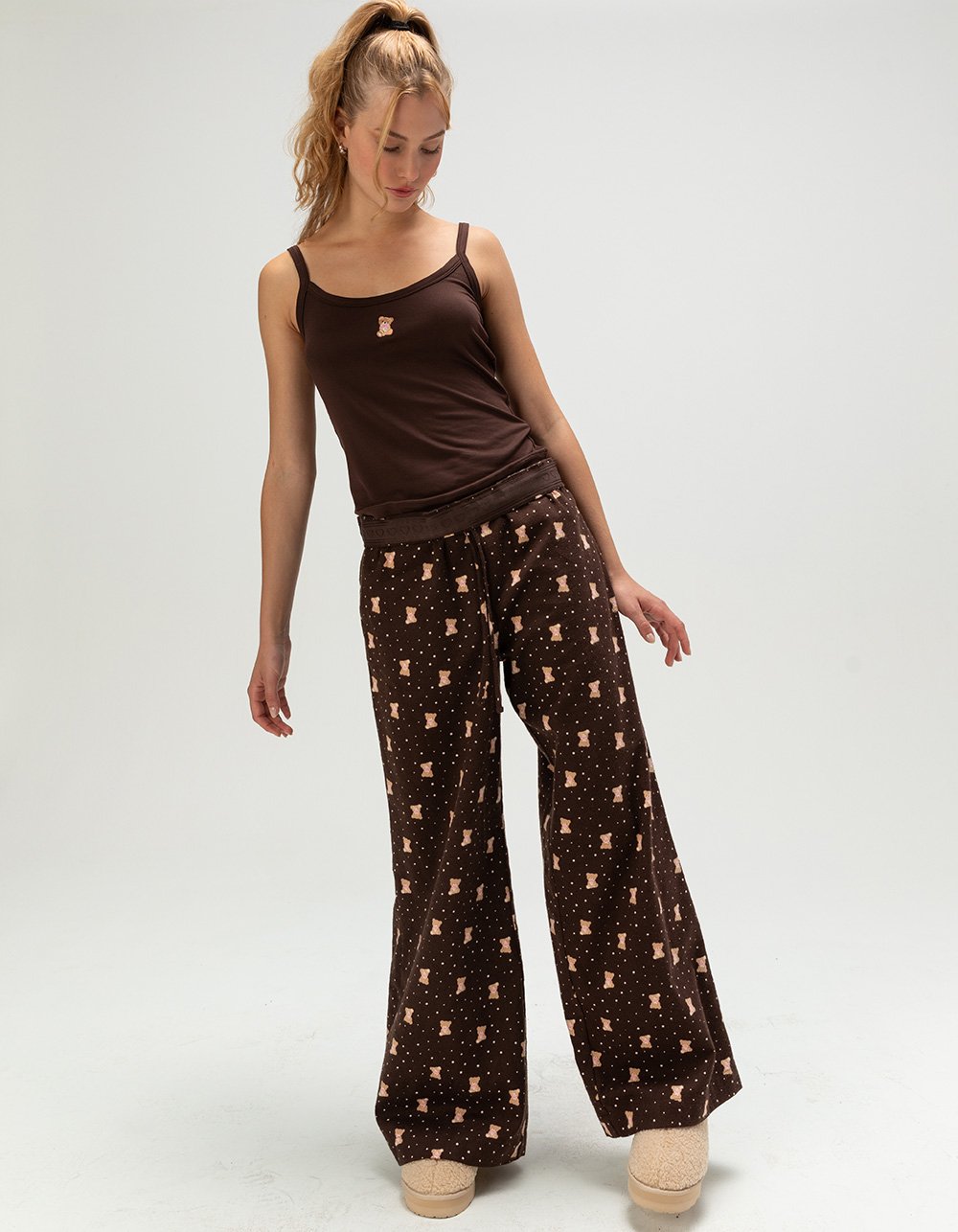 FULL TILT Womens Pajama Pants - BROWN/PINK