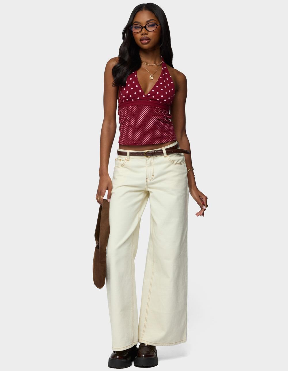 EDIKTED Ginny Mixed Polka Dot Halter Top - DK RED