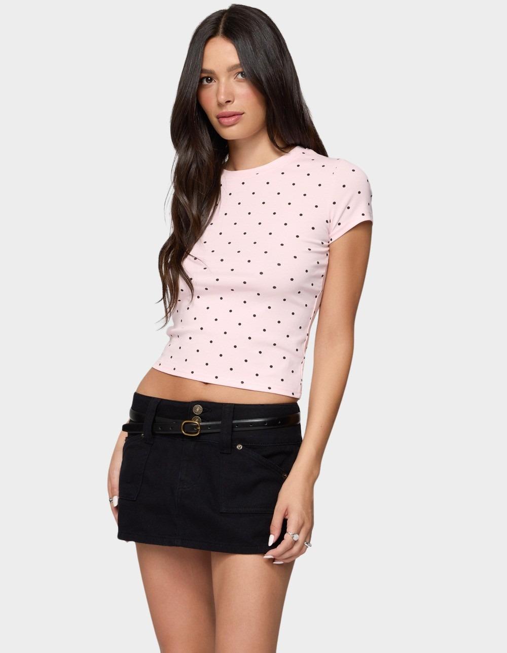 EDIKTED Lorenzo Polka Dot Tee - LIGHT PINK
