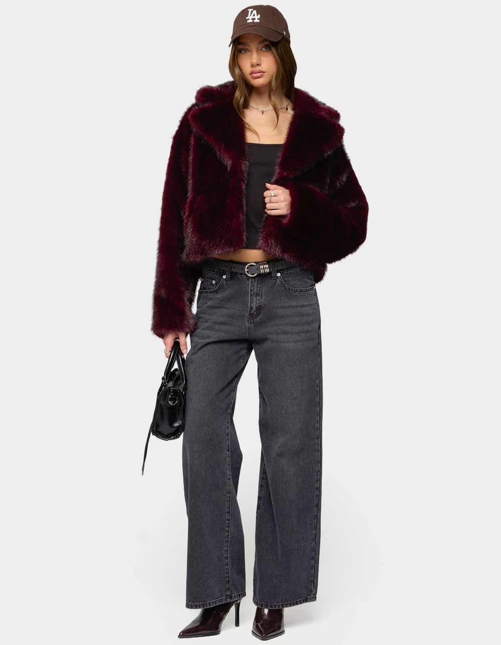 EDIKTED Kamilah Oversized Faux Fur Coat - DK RED