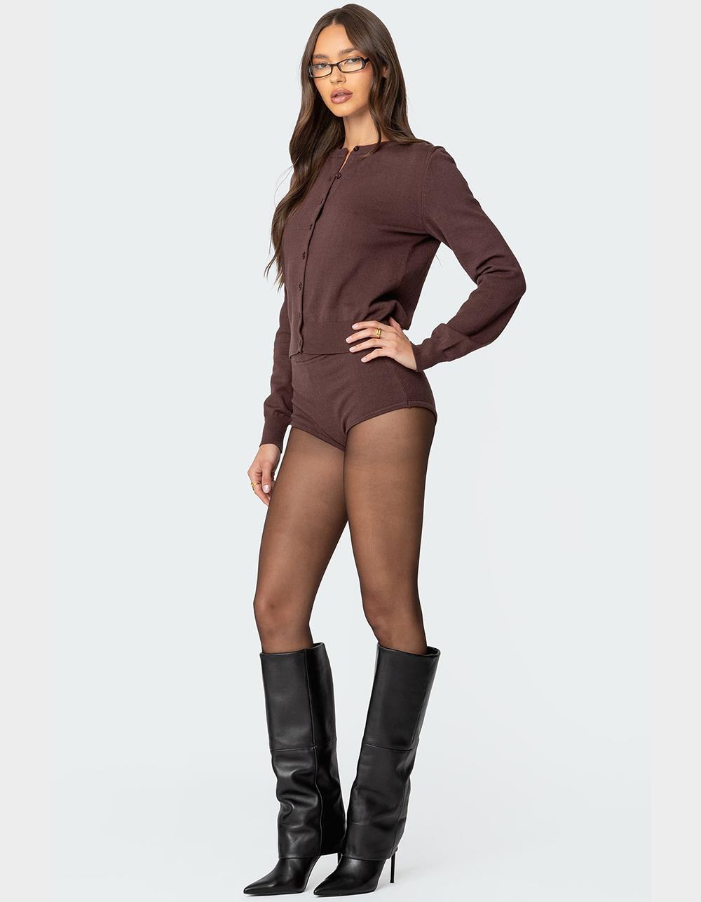 EDIKTED Ashlin Button Up Knit Cardigan - BROWN