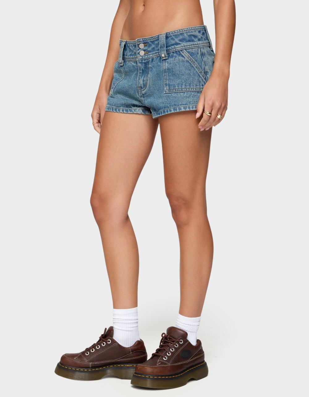 EDIKTED Keinan Low Rise Denim Shorts - LIGHT BLUE