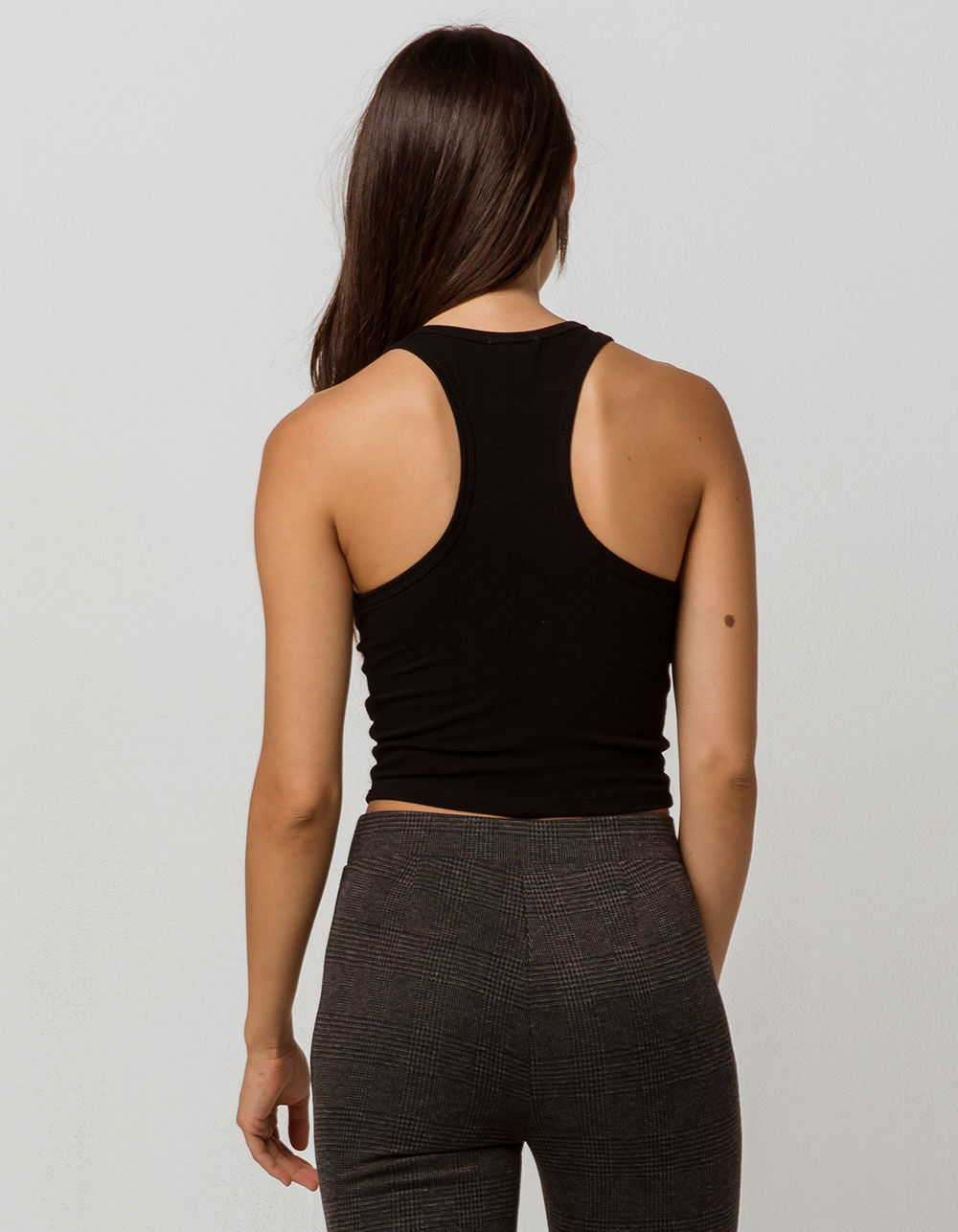 BOZZOLO High Neck Racerback Black Womens Crop Tank Top image number 2