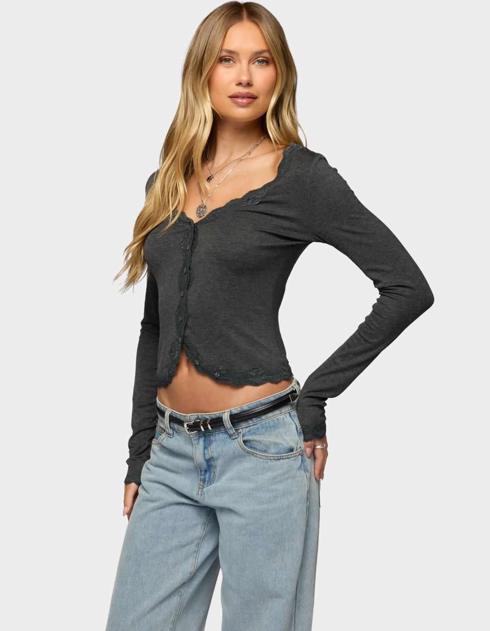 EDIKTED Gayle Lacey Button Up Top - DARK GRAY
