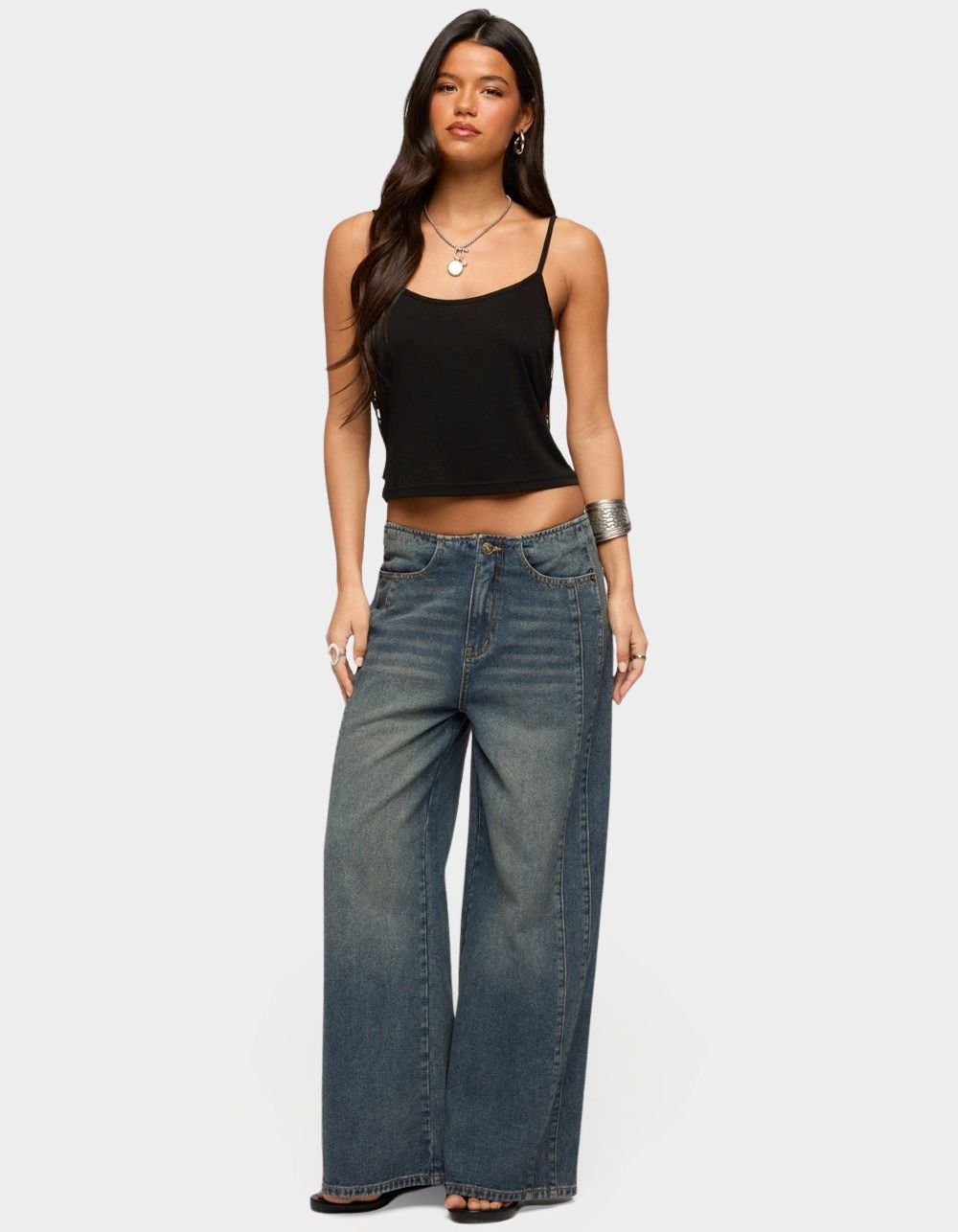 EDIKTED Elia No Waistband Low Rise Baggy Jeans - LIGHT BLUE
