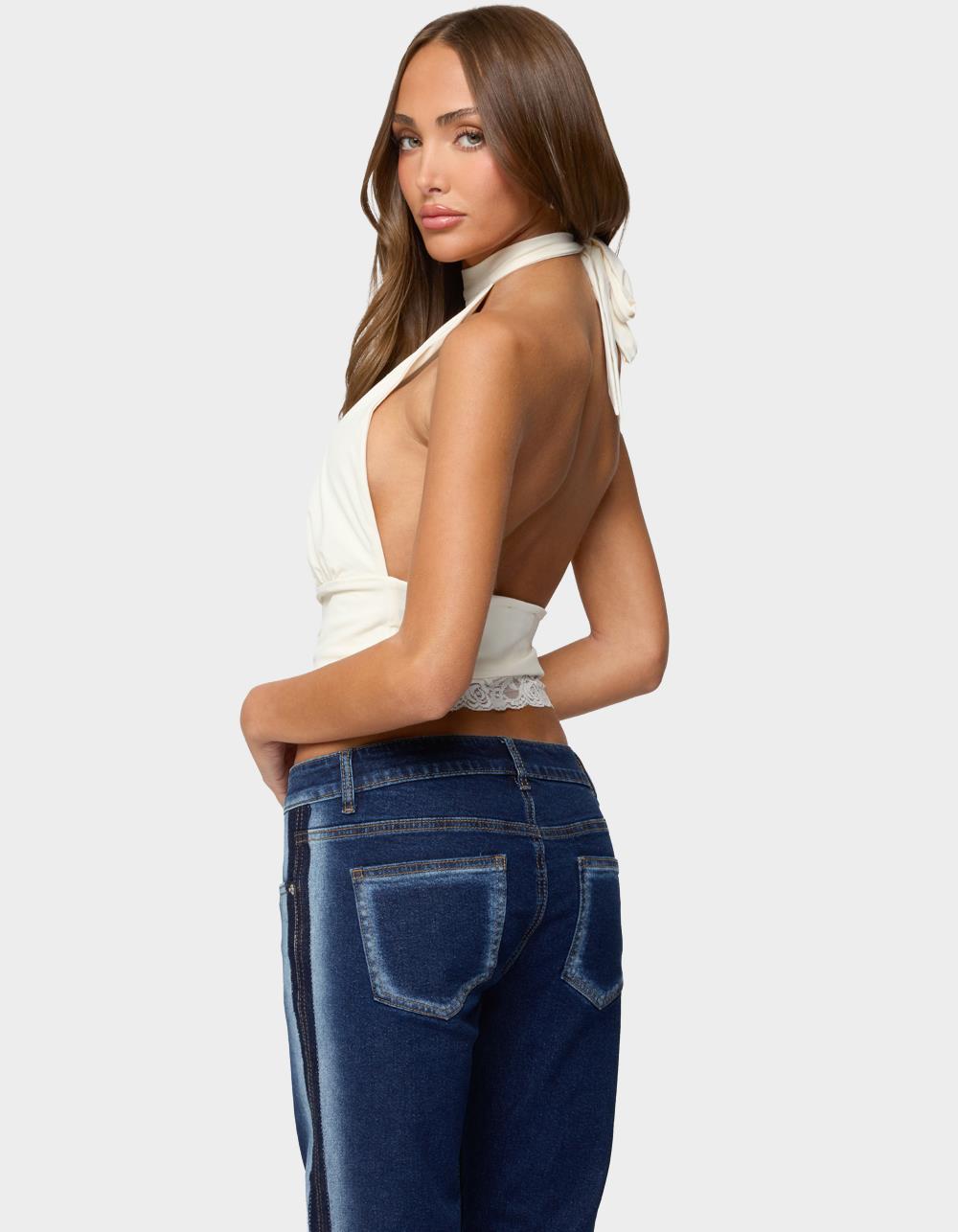 EDIKTED Sandra Lacey High Neck Halter Top - BEIGE