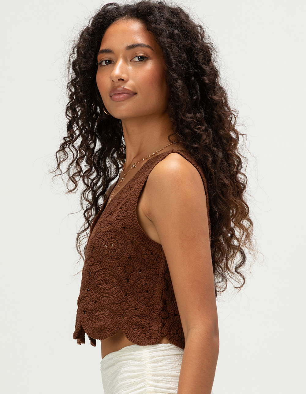NECTAR CLOTHING Womens Crochet Vest - BROWN