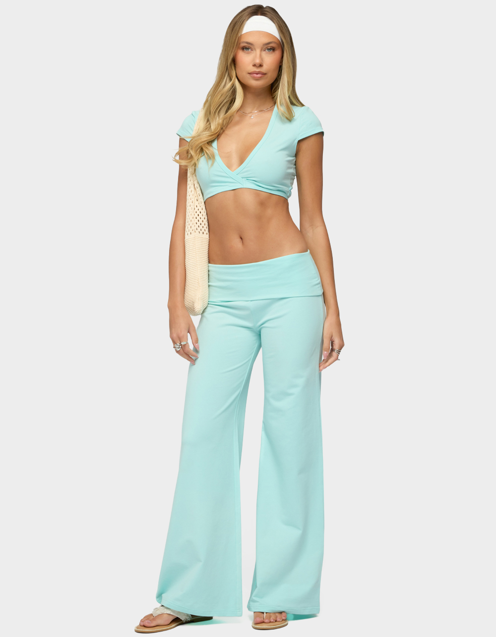 EDIKTED Laverne Wrap Crop Top - BLUE