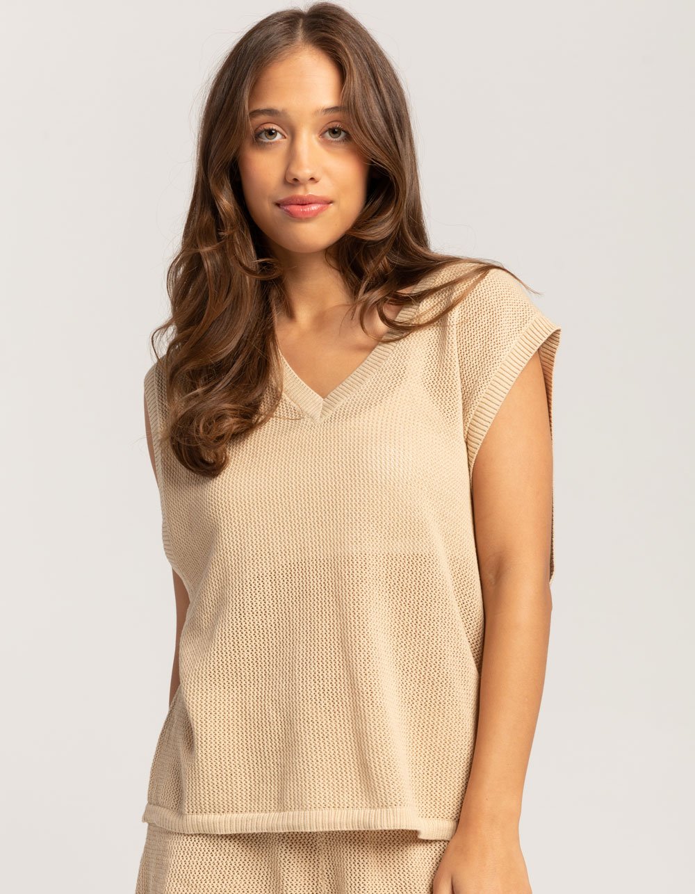 BRIXTON Aruba Womens V-Neck Top - CAFE
