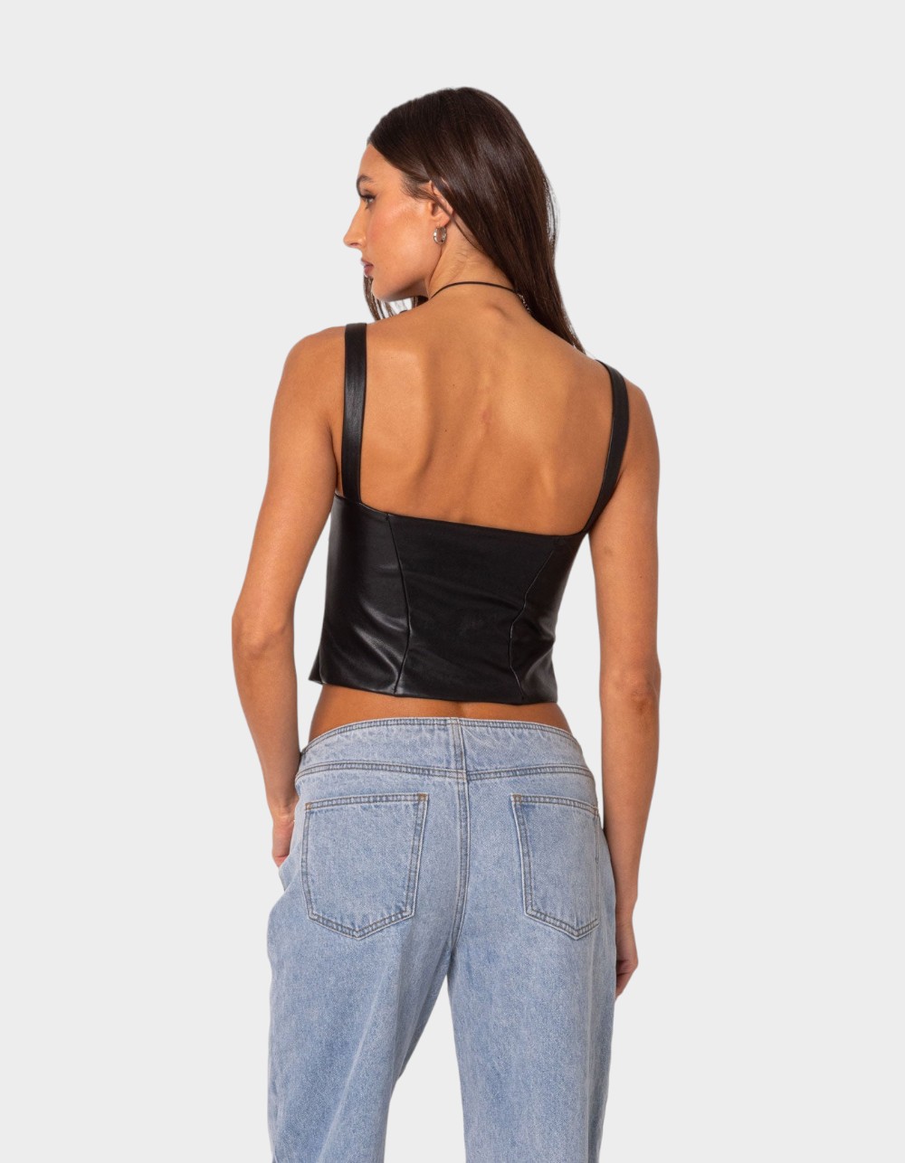 EDIKTED Simone Faux Leather Corset - BLACK