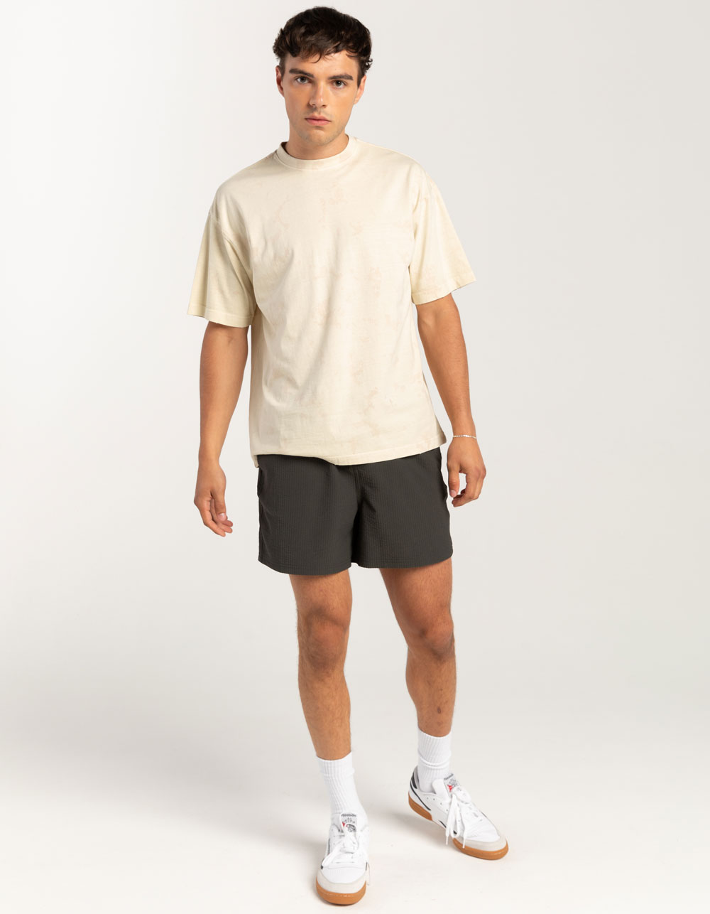 RSQ Mens Acid Wash Oversized Tee - OFF WHITE