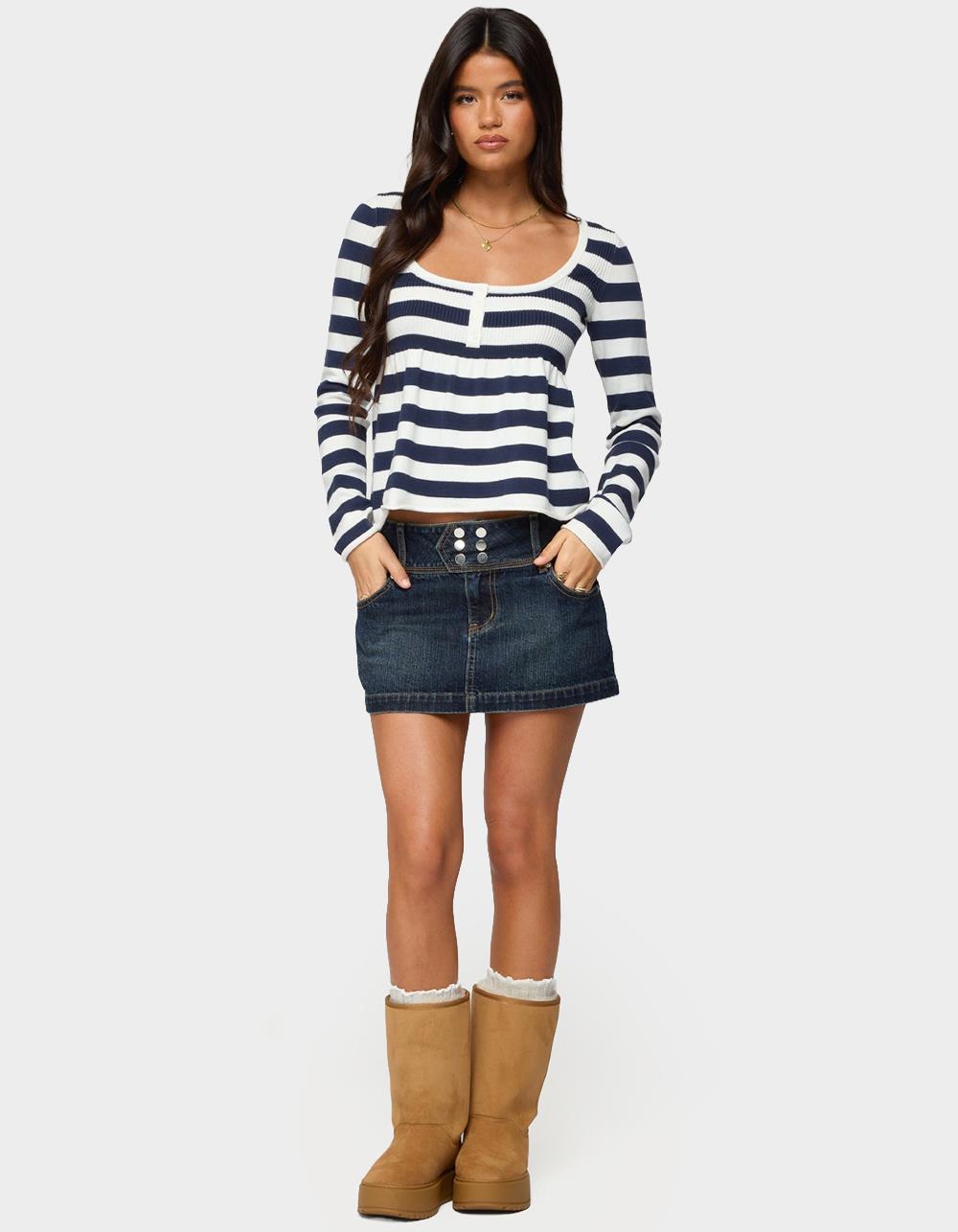 EDIKTED Fatama Denim Mini Skirt - DARK BLUE