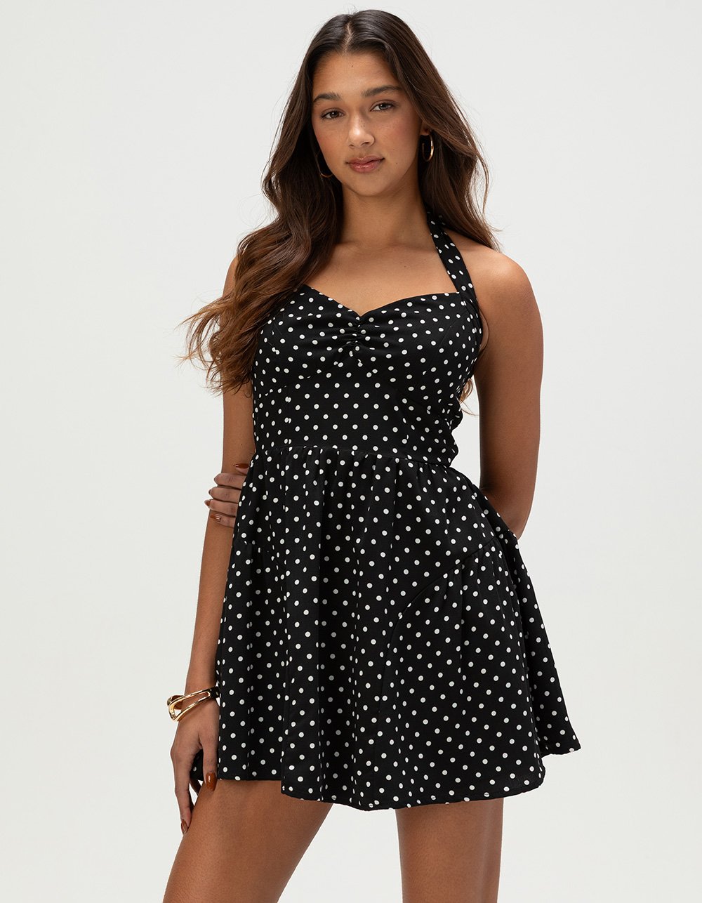 FULL TILT Womens Polka Dot Halter Dress