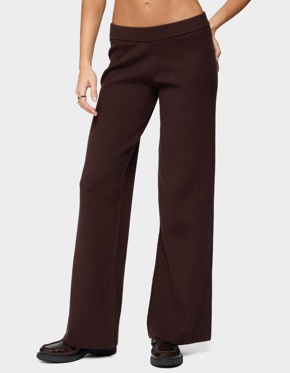 EDIKTED Lorie Wide Leg Knit Pants - BROWN