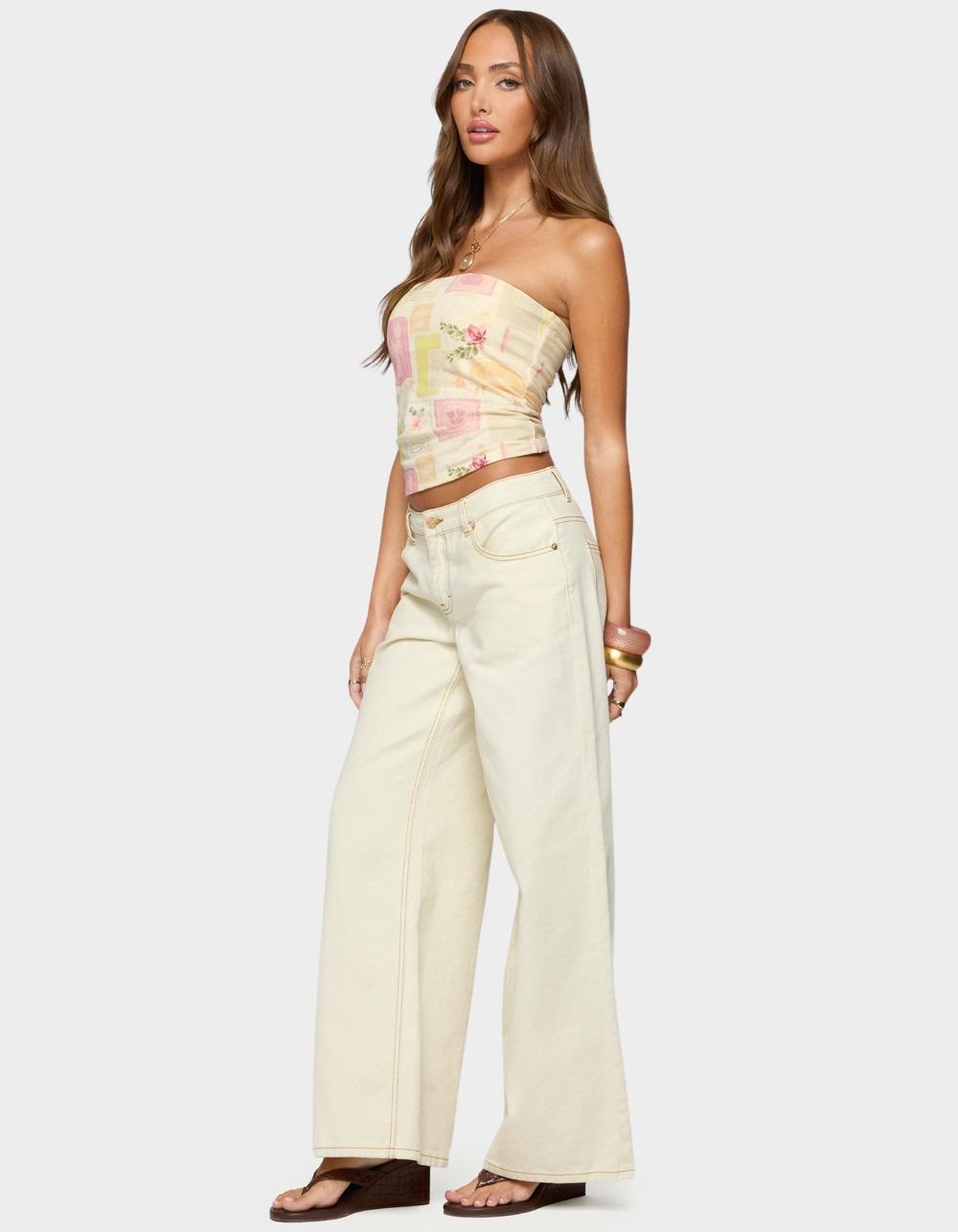 EDIKTED Cicilla Vintage Mixed Print Tube Top - BEIGE