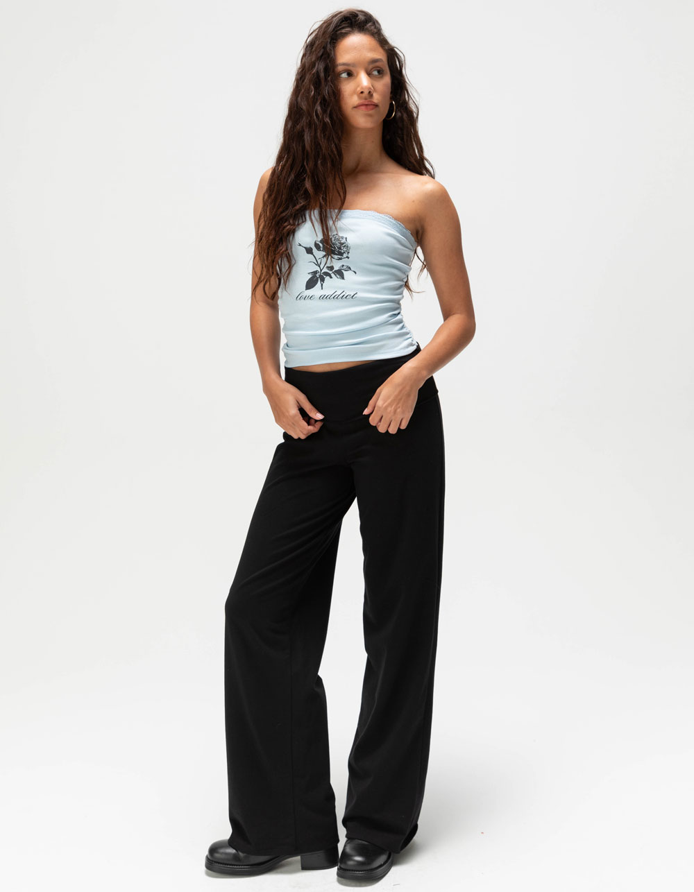FULL TILT Rose Lace Trim Womens Tube Top - LIGHT BLUE