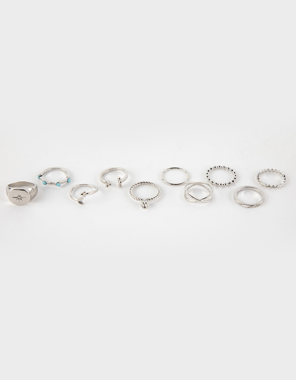 FULL TILT 10 Piece Rhinestone Dainty Ring Set - SILVER