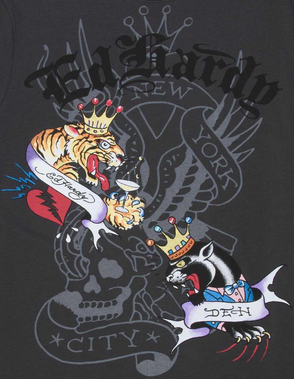 ED HARDY Tiger Panther Mens Tee - CHARCOAL