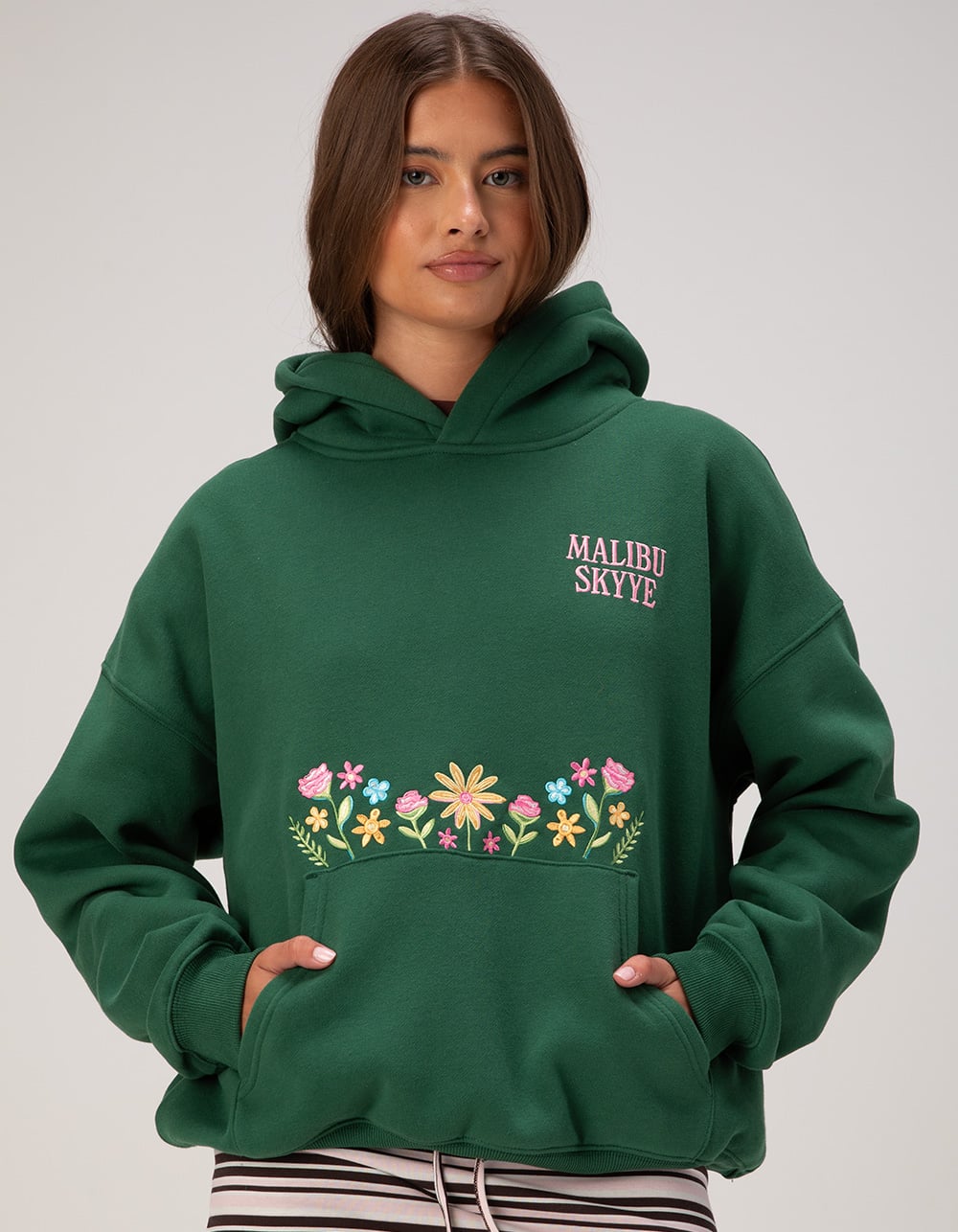 MALIBU SKYYE Flower Womens Hoodie - GREEN