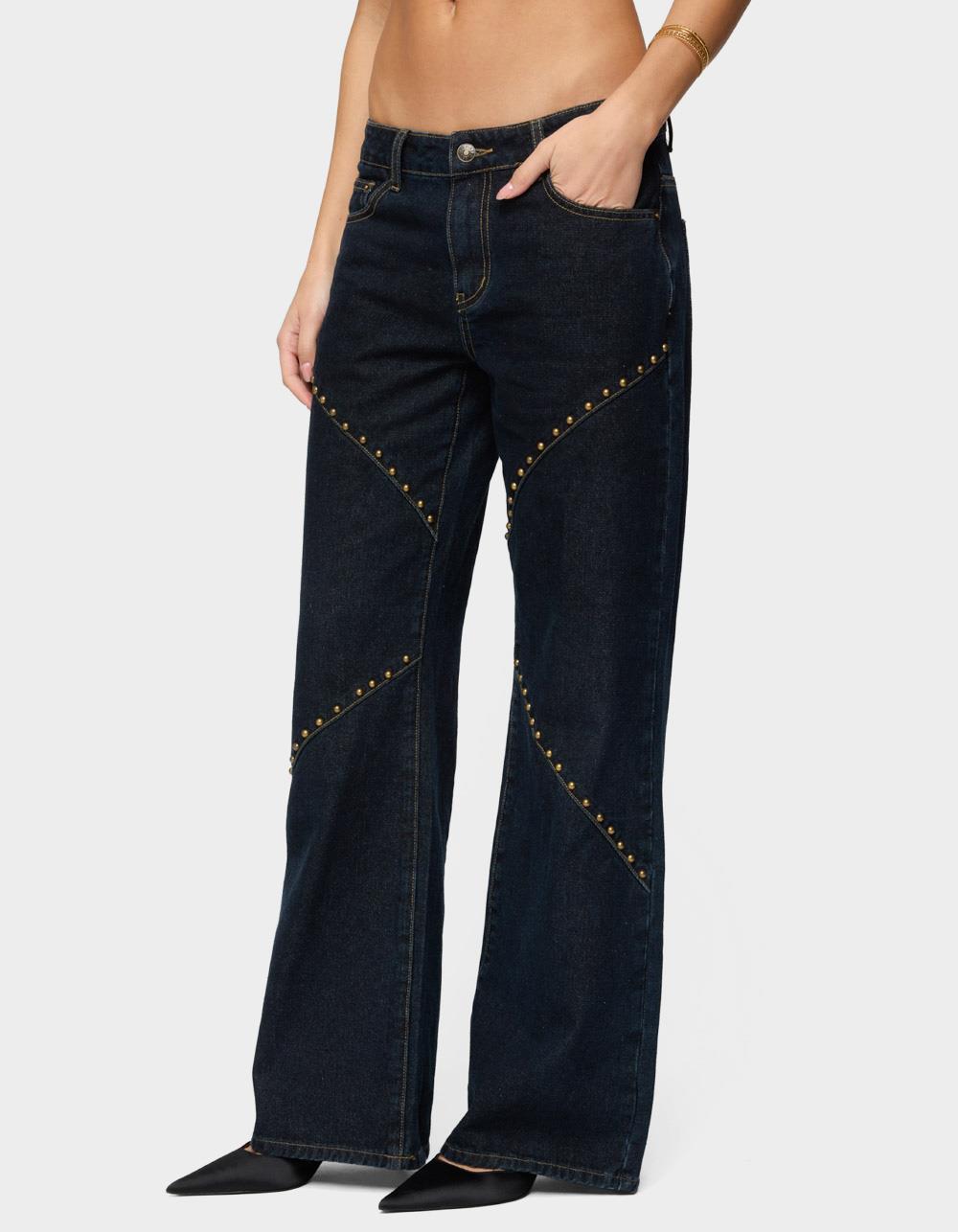 EDIKTED Charla Stud Low Rise Baggy Jeans - DARK BLUE