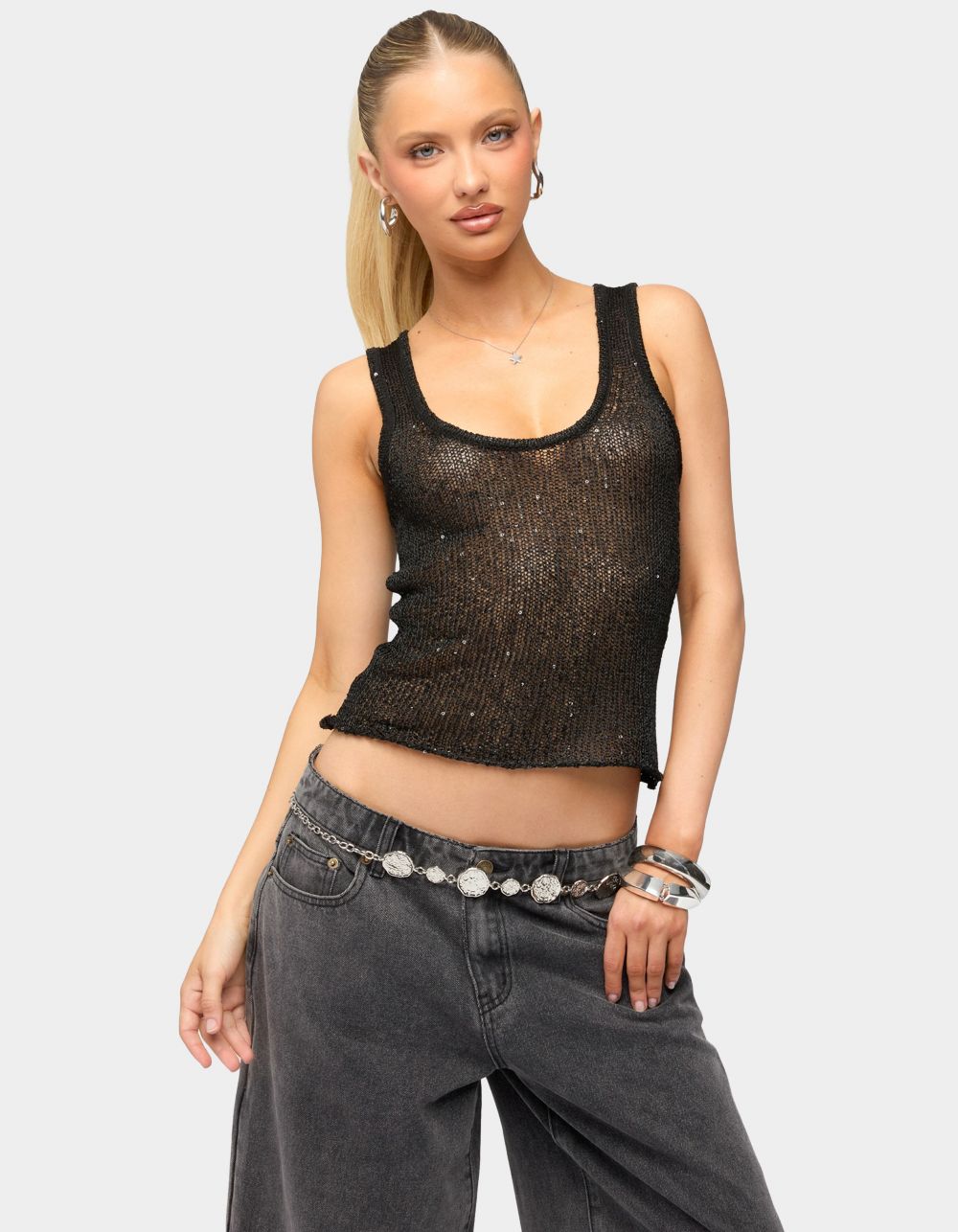 EDIKTED Eleora Sequin Knit Tank Top