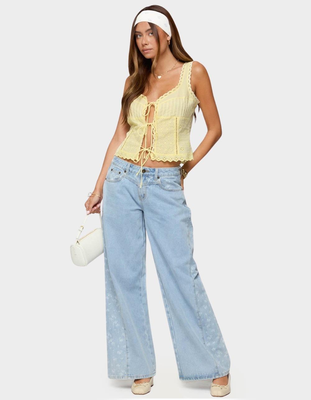 EDIKTED Fiore Eyelet Tie Front Top - YELLOW - XS | Tillys