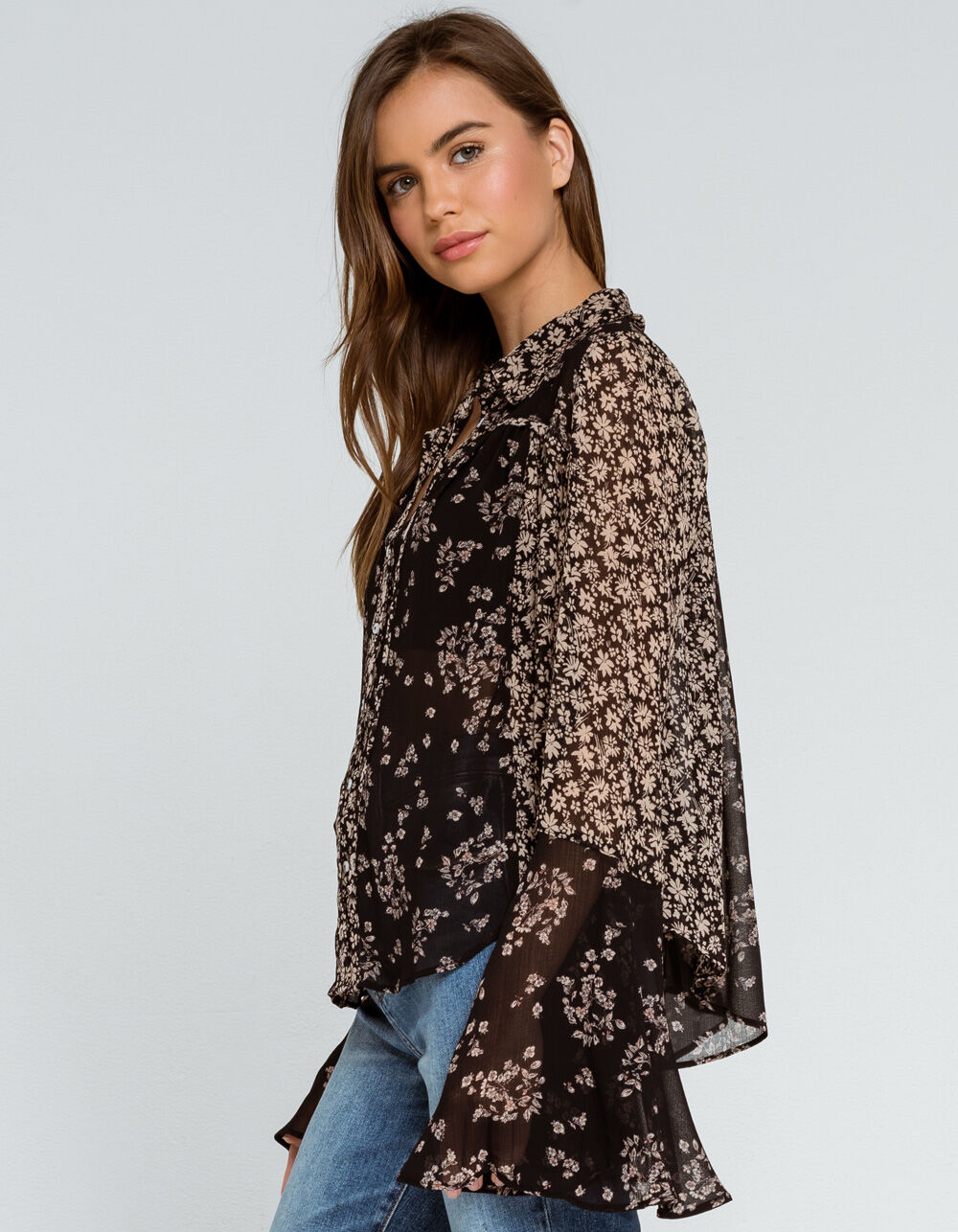 FREE PEOPLE Serena Womens Printed Blouse - BLACK COMBO | Tillys