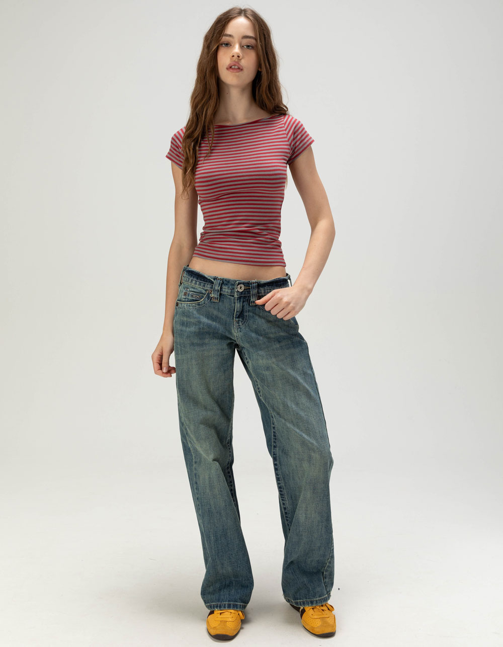 BDG Urban Outfitters Womens Stripe Boat Neck Tee - RED COMBO